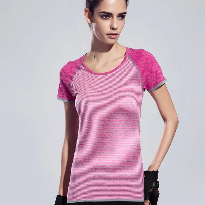BINAND Новое Прибытие Athleisure Женщины Yoga Рубашки Quick Dry Фитнес Работает Спортивный Рубашка Леди Полоса Майка Для Бодибилдинга - Цвет: Rose Red