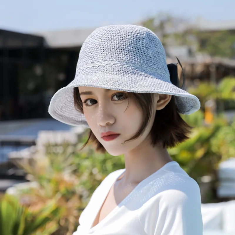 Spring Summer Bucket Hat Elegant Women Hollow Foldable Fisherman Hats For Lady knit Bow Travel Sun Girls Gift Female | Аксессуары для