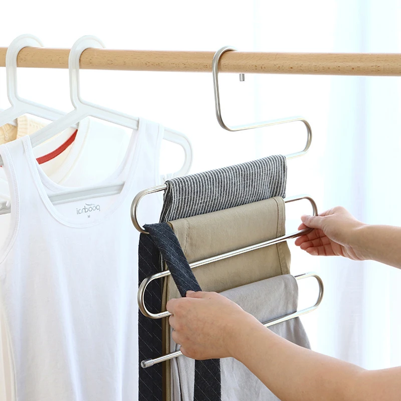 MultiFunctional Clothes Hangers 5 Layer S Shape Pants Storage Cloth Rack Multilayer Organization Drying Hanger | Дом и сад