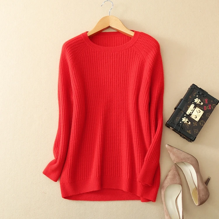 cashmere blends crochet knit add thick women's fashion sweater pullover loose languid low Oneck S-2XL 8color | Женская одежда