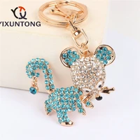 blue rat mouse keychain rhinestone crystal pendant charm for handbag purse bag carkey gift