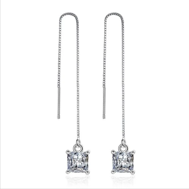

LUKENI Charm Crystal Square Women Drop Earrings Jewelry Top Quality 925 Sterling Silver Earrings Tassel Girl Birthday Bijou Gift