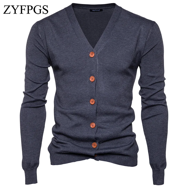 ZYFPGS осенне-зимний свитер на пуговицах мужской тонкий вязаный кардиган