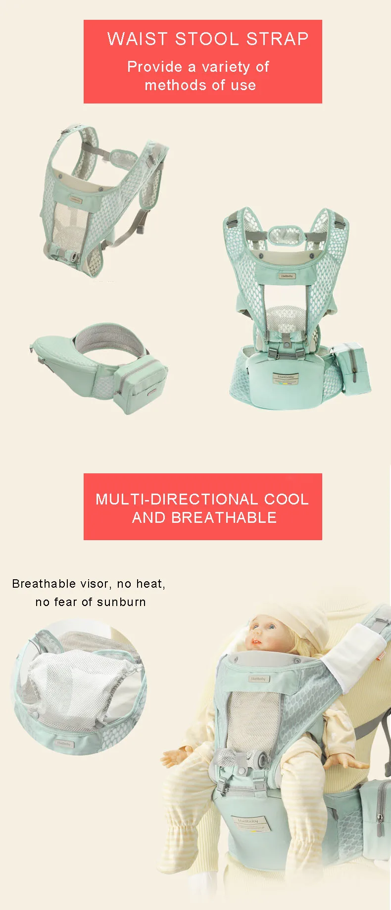 Ibelibaby Детские переноски дышащий эргономичный слинг Передняя переноска 3 в 1 ремень для новорожденных Для новорожденных кенгуру
