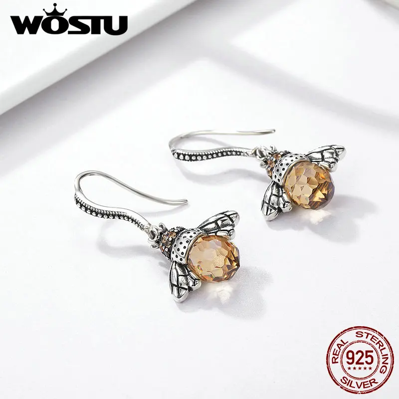 WOSTU,,, 925 пробы, серебряные, милые, пчела, висячие серьги для женщин, хорошее ювелирное изделие, роскошный подарок для влюбленных, DXE149