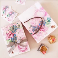 21145cm 5pcs peony pink lucky theme cookie mooncake gift paper box and bag macaron chocolate snacks sweet candy packaging