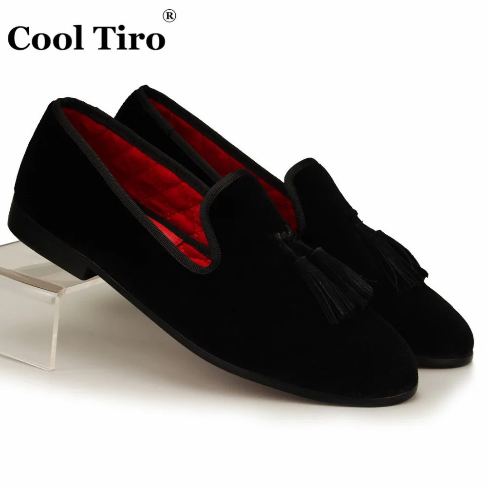 COOL TIRO/черные мужские лоферы с кисточками; бархатные Тапочки; повседневная обувь без шнуровки; Роскошные вечерние и свадебные туфли; мужская обувь на плоской подошве размера плюс