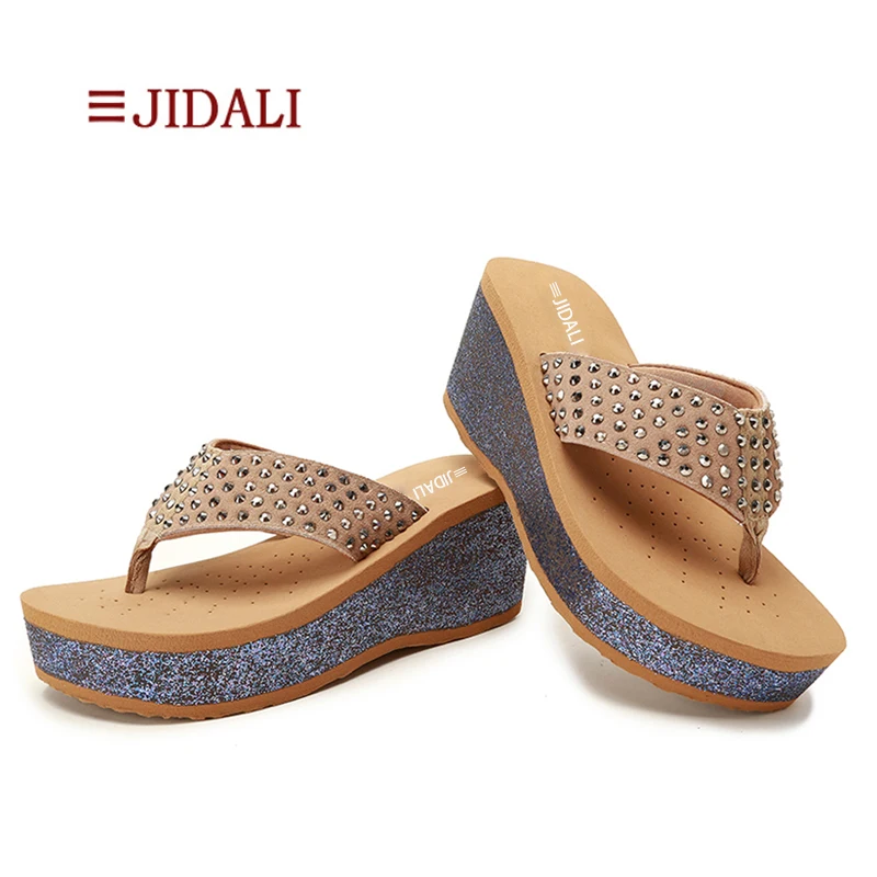JIDALI/модные женские шикарные Вьетнамки с заклепками на высокой платформе