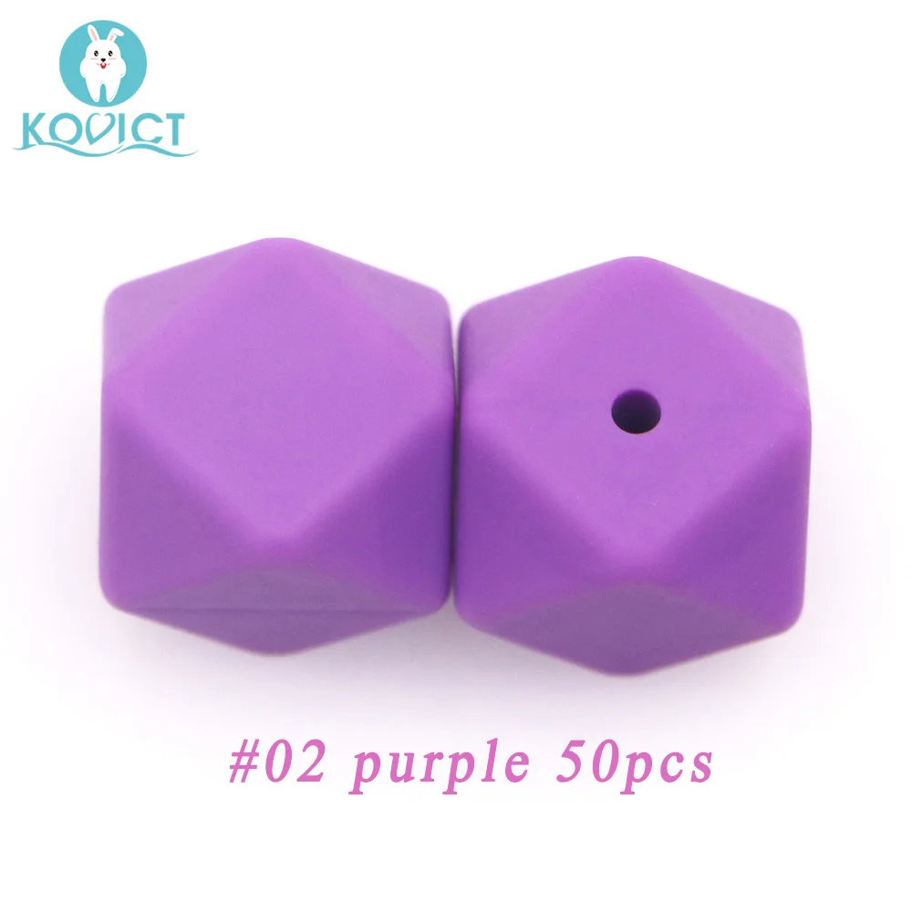 NO.02 purple Kovict 17 мм 50 шт шестигранные Силиконовые Бусины Пищевой детский силиконовый стоматологический для изготовления ожерелья грызунов - Цвет: NO.02 purple