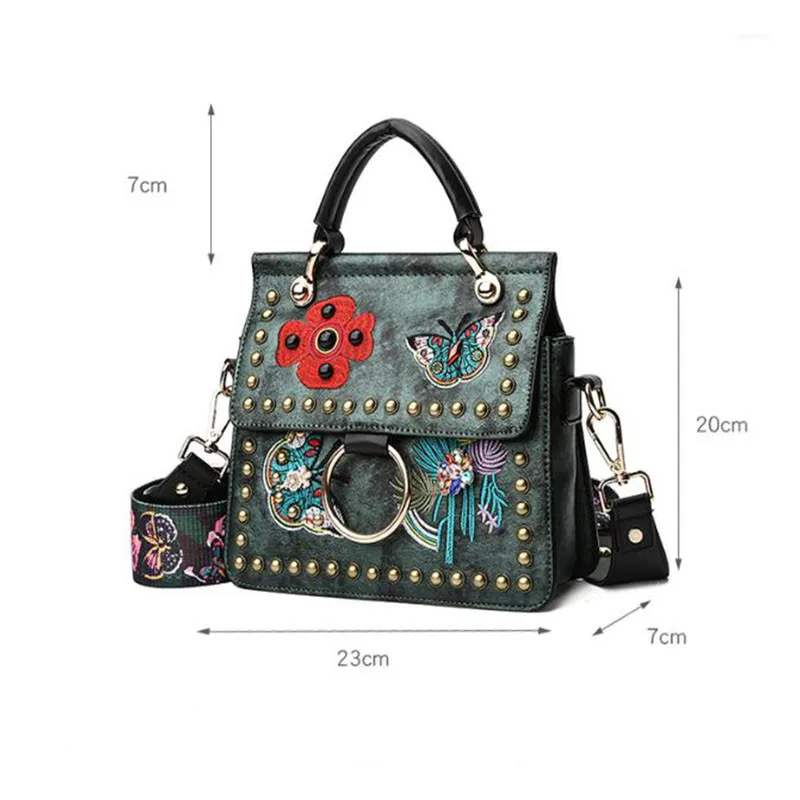 Women Embroidery Messenger Floral Vintage Bag Ladies Rivets Crossbody For Fashion Small Handbags Shoulder Strap | Багаж и сумки
