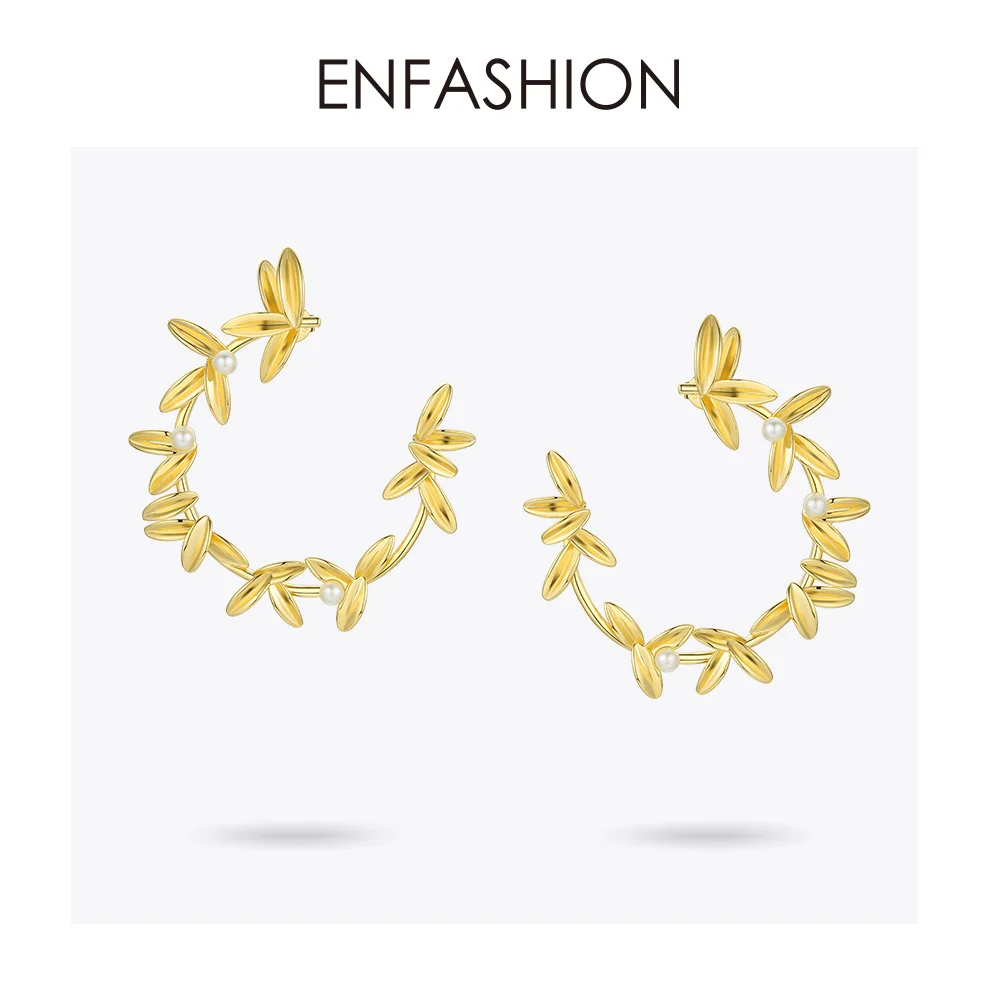 ENFASHION лист оливковой ветви, серьги-кольца для женщин, золотой цвет, массивный металлический цветок, большие кольца, серьги, модное ювелирное изделие EC191072 - Окраска металла: Gold Color