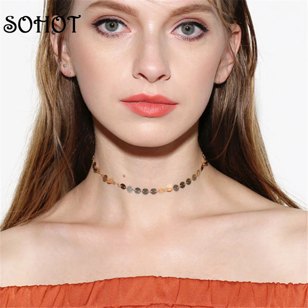 Ожерелье-чокер SOHOT женское модное колье с круглыми блестками в стиле макси