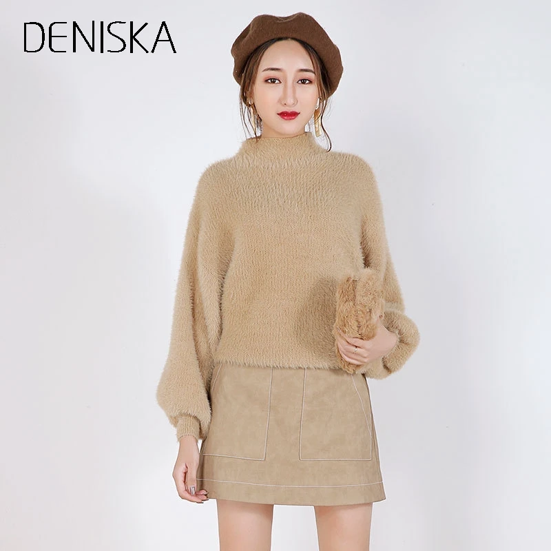 DENISKA 2018 осенний свитер модный Свободный мохер женский фонарь рукав половина