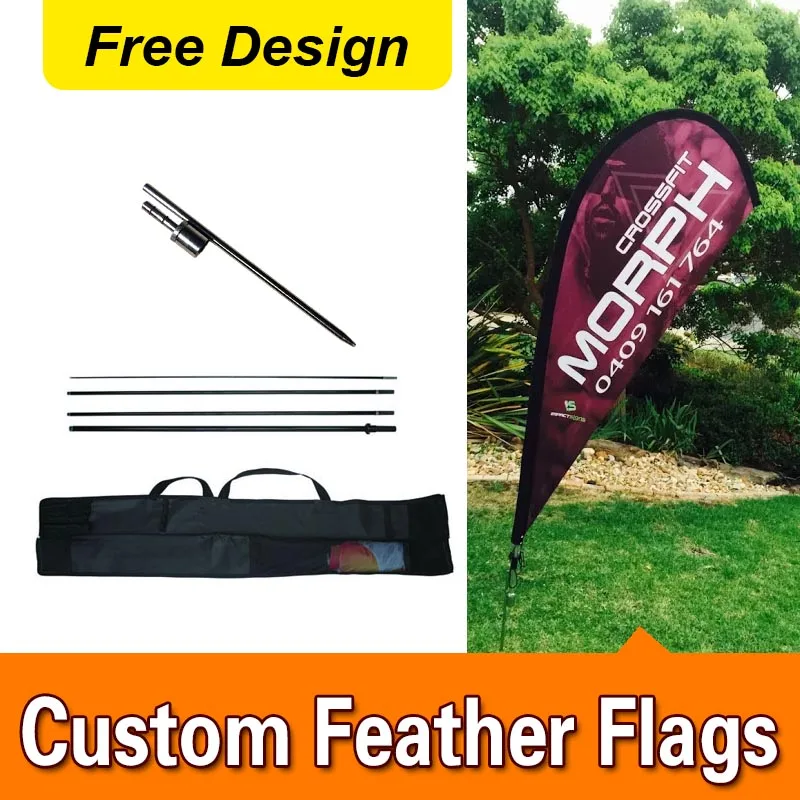 

Free Design Free Shipping Double Sided Inground Spike Teardrop Flags Banners Signs Advertising Feather Flags Pole Marketing Flag