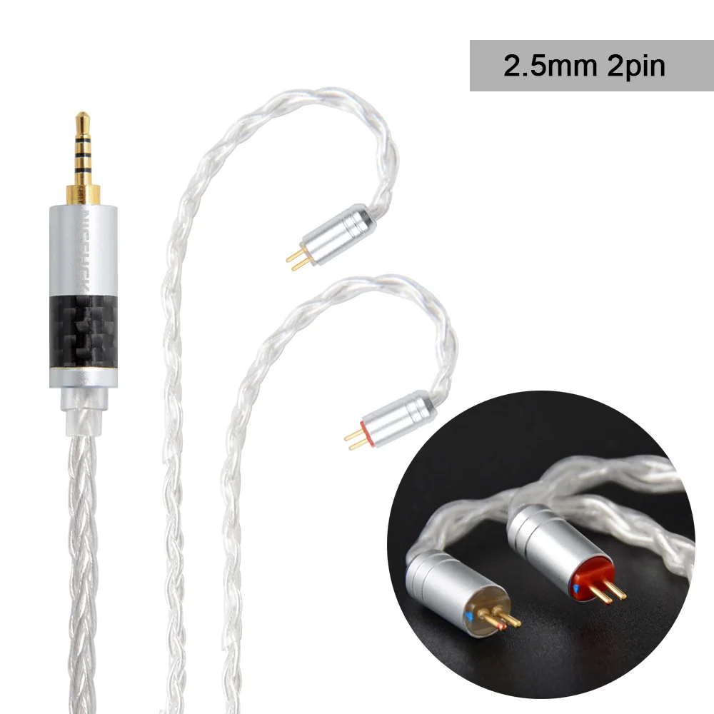 2.5mm plug with 2PIN NICEHCK 8 Core чистого серебра кабель 3,5/2,5/4,4 мм штекер MMCX/2Pin Соединительный кабель для обновления наушников для TFZ AS10 BA10 NICEHCK M6/NK10 - Цвет: 2.5mm plug with 2PIN