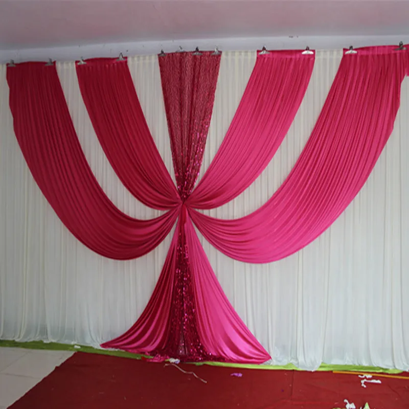 

2017 Новый дизайн 3 м * 6 м фуксия ледяной шелк Блестки пеленки и драпировки свадебный фон ярко-розовый сценический фон вечерние украшения для м...