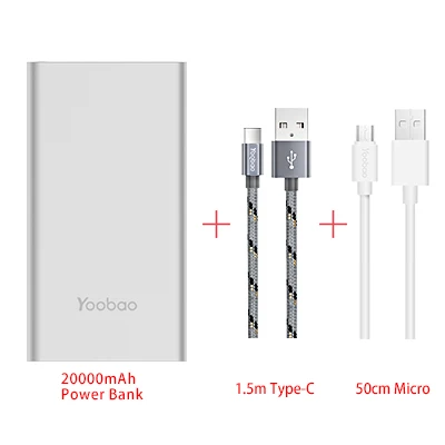 Yoobao A2 20000 мАч внешный Аккумуляторы для телефонов тонкий портативное зарядное устройство портативная зарядка повер банк Батарейки Зарядное устройство pover банка для xiaomi Mi iphone 7 6 5 samsung - Цвет: silver add type-c