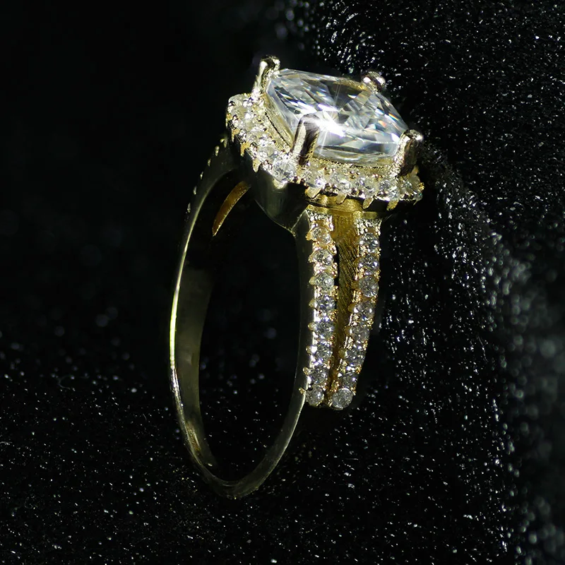 

Solid Sterling Silver Ring Finger anel aneis CZ Stone for Women Jewelry Pure Wedding Engagement personalized R1507S-golden