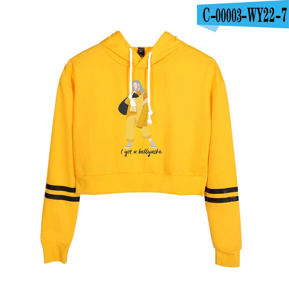 Новинка Billie Eilish, толстовка с капюшоном на талии, сексуальный модный трендовый укороченный топ, Женская толстовка с принтом, Сексуальная популярная K pop одежда - Цвет: yellow