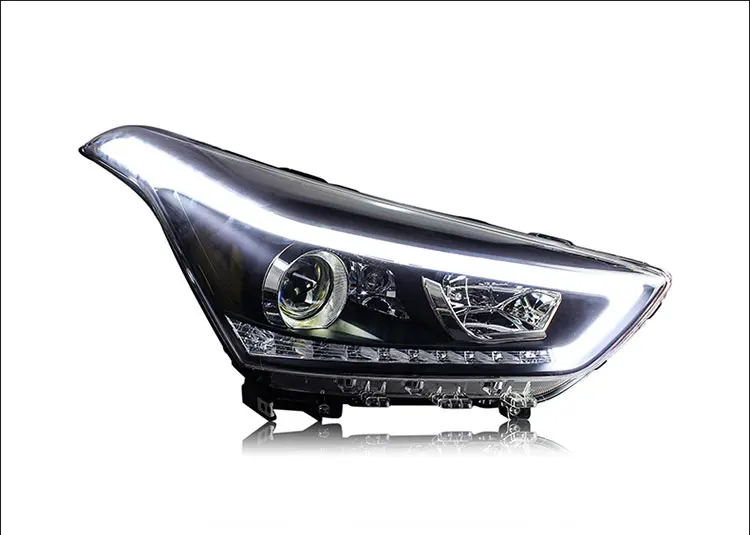 2 шт. светодиодный фары для hyundai ix25 Автомобильный светодиодный фонарь двойной ксеноновый Объектив Автомобильные аксессуары дневные ходовые огни противотуманные фары