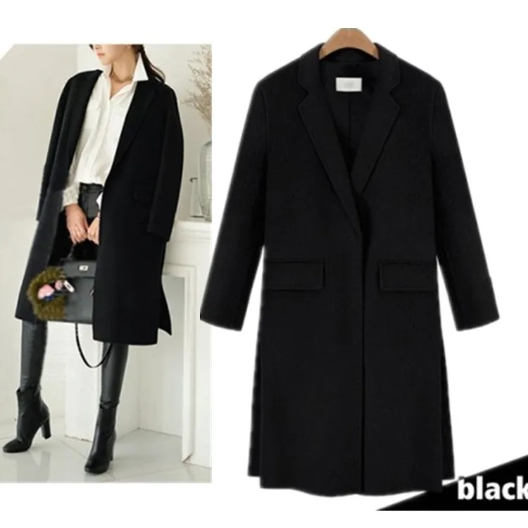 

2018 New Autumn Fashion Women Wool Jacket Coat All-match Medium-long Split Woolen Overcoat Solid Color Casual Outwear for Mujer