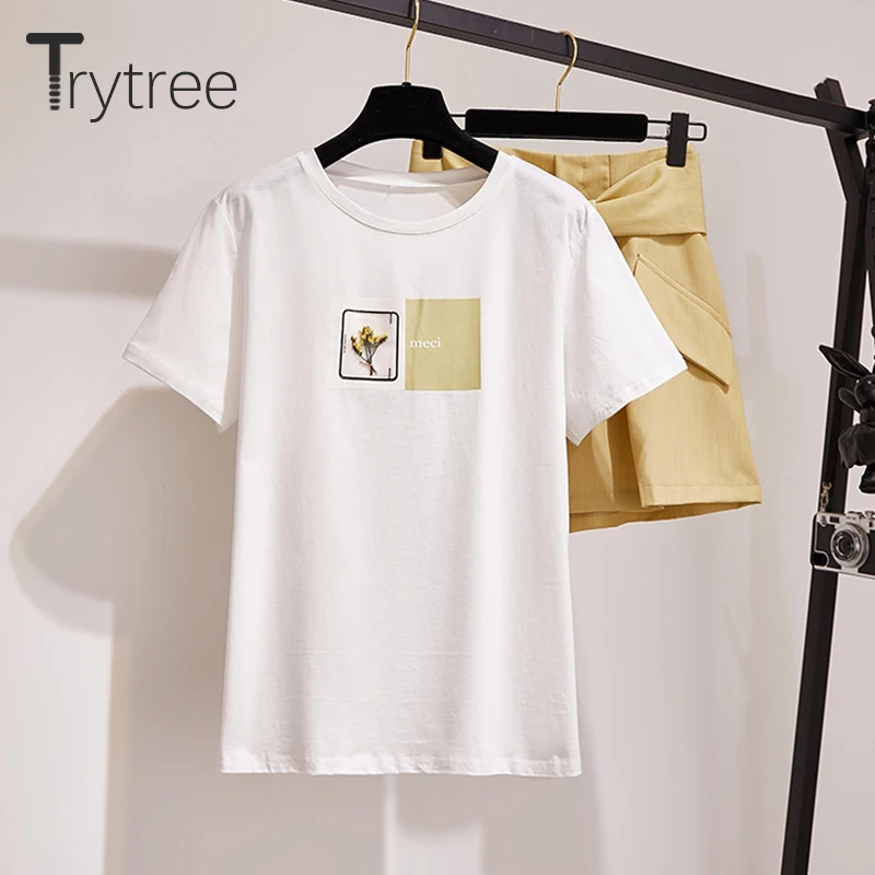 Trytree летний женский комплект из двух предметов Повседневный Топ с круглым