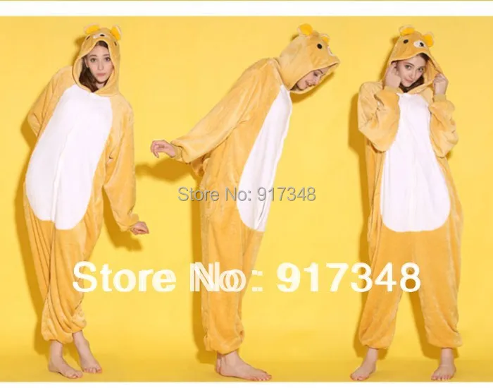 Оптовая продажа Желтая Пижама Rilakkuma с рисунком животных комбинезон капюшоном для