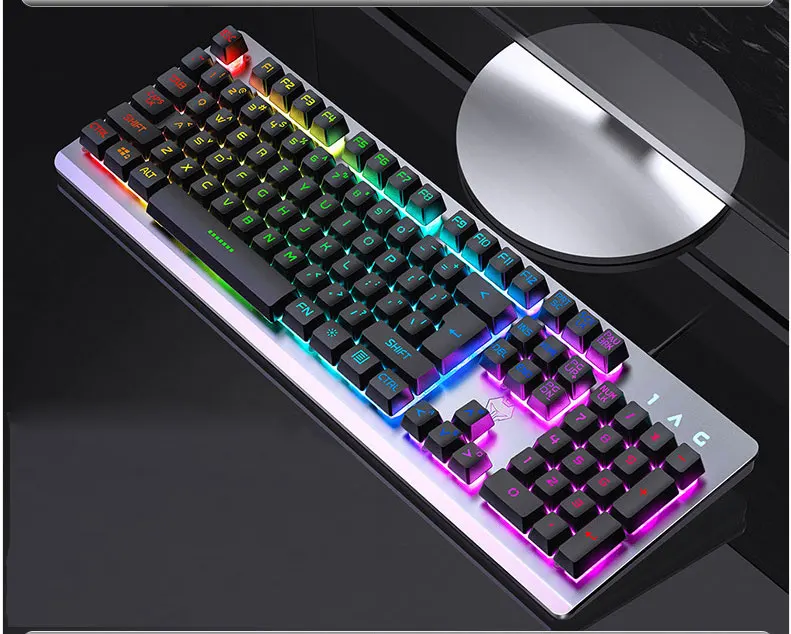 Игровая клавиатура 104 Keycaps RGB с подсветкой Водонепроницаемая Бесшумная клавиатура компьютерная игровая USB Проводная для настольного ноутбука
