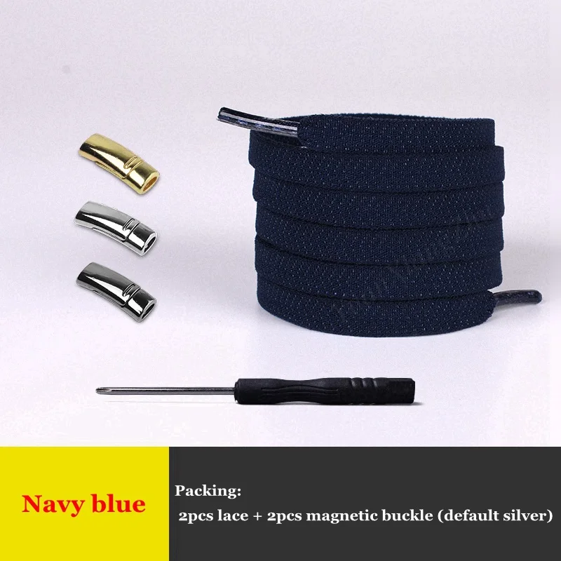 Navy blue 1 пара эластичных магнитных 1 секундных фиксирующих шнурков креативные быстро не Завязывающиеся шнурки для обуви Детские Взрослые Унисекс Спортивные туфли со шнурками шнурки для обуви - Цвет: Navy blue