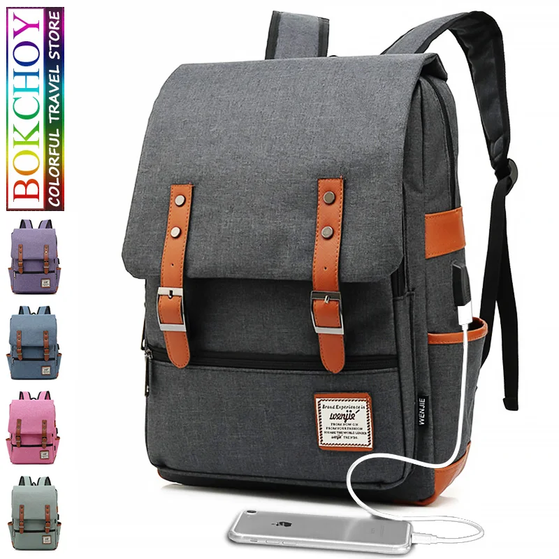 2018 новые винтажные классические школьные сумки с usb-зарядкой для ноутбука рюкзак