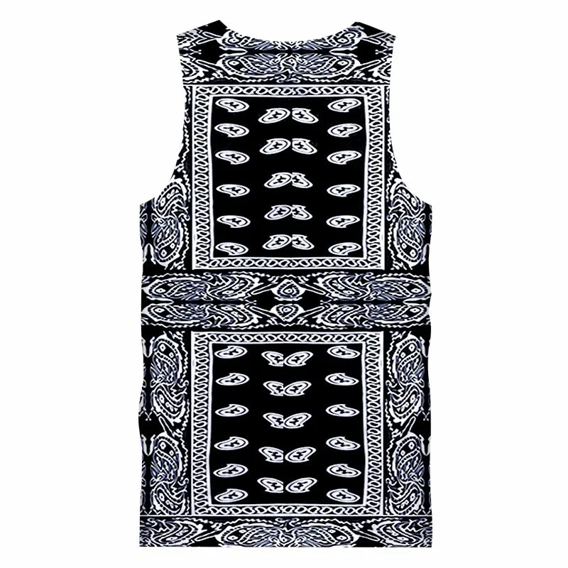 OGKB Summer Fashion Black Bandana 3d Tank Top Mens Cool Print Cashew Flower Vest Man Singlets Sleeveless Undershirt Paisley Tops | Мужская