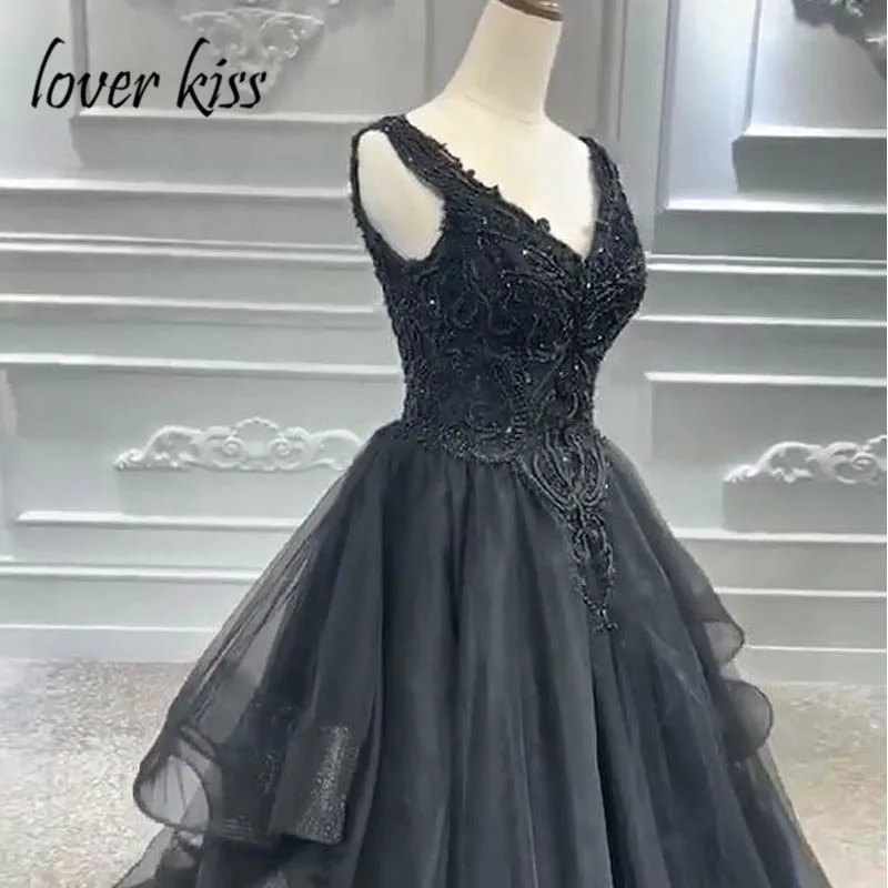 Винтажное платье Lover Kiss de novia черное в готическом стиле с треугольным вырезом