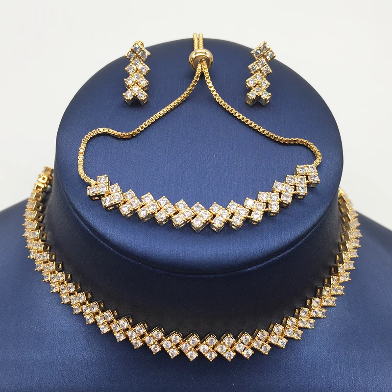 

Nankiya New Fashion Wedding 4Pcs Jewelry Set Pave Cubic Zirconia Necklace Earring Bracelet Jewelry Choker Set Anniversary NC504