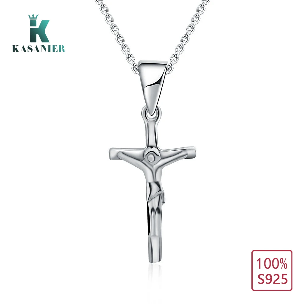 100% Серебро 925 пробы цепочка для девушек классический крест кулон модное ожерелье