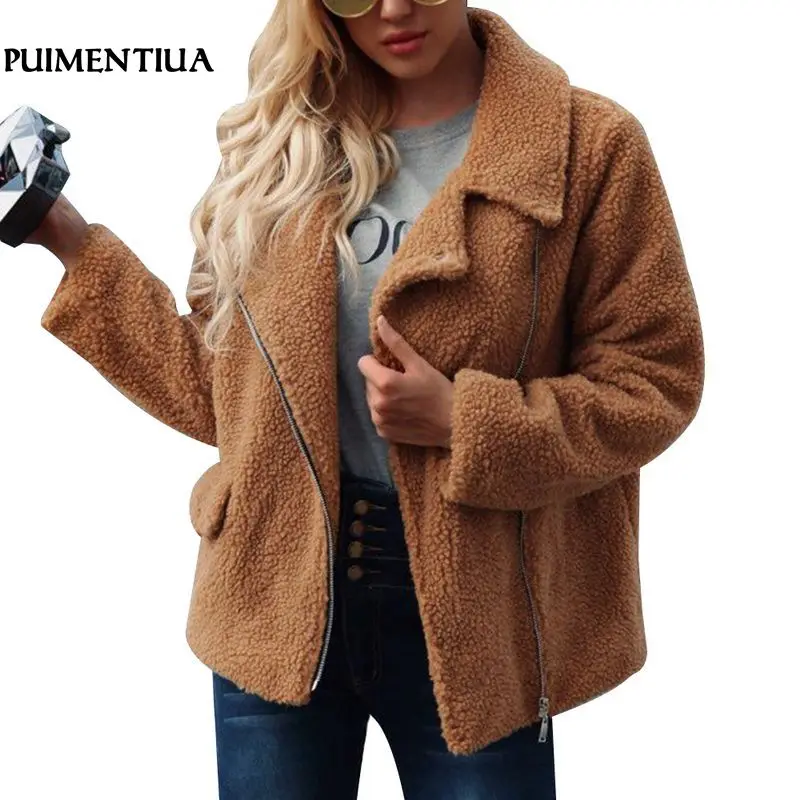 Puimentiua куртка из искусственной овечьей шерсти для женщин 2018 зимнее толстое
