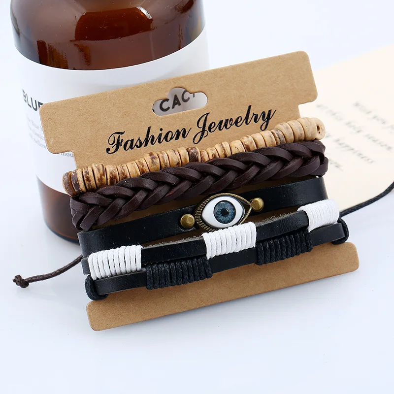 Мужской панк ретро стиль кожаный браслет ручной работы Кокосовая оболочка сплав