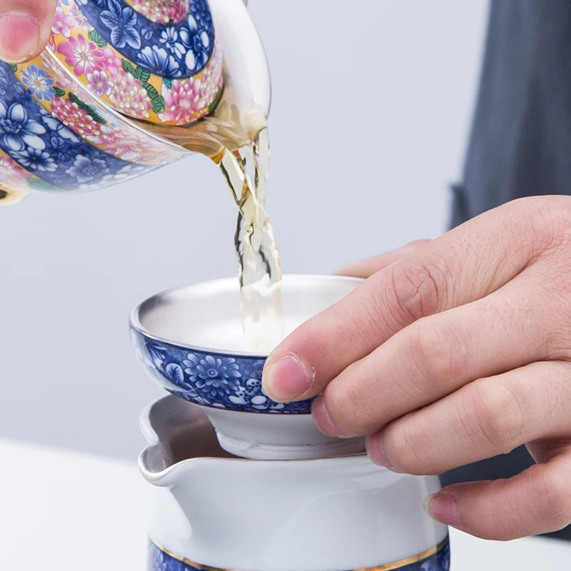 Jingdezhen Blue and White Porcelain Tea Strainer Office Ceremony Accessories Silver Enamel Cha Leaves Filter Collection Gift | Дом и сад