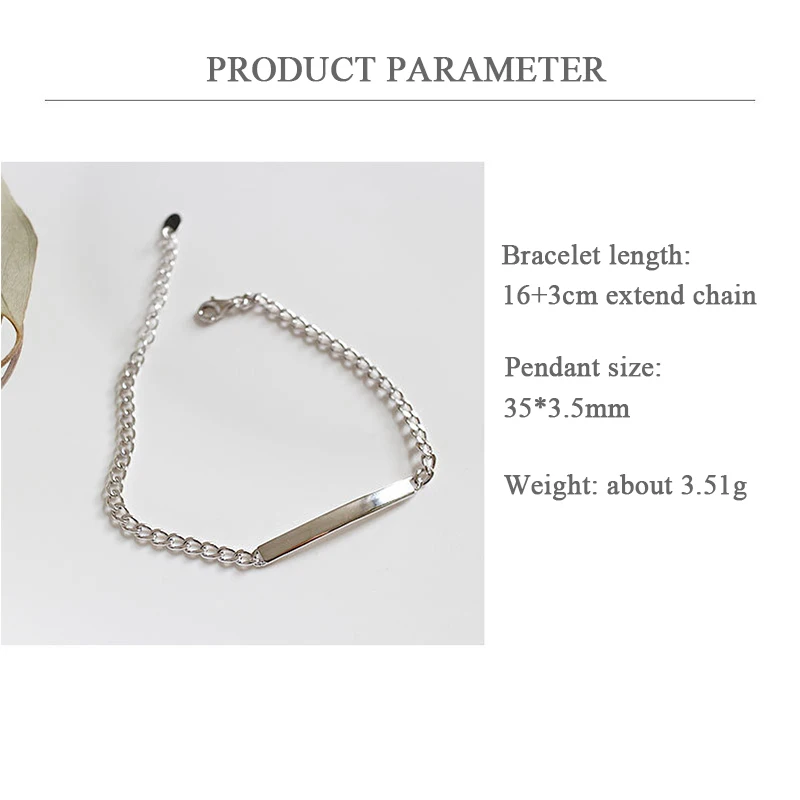 

Fashion Korean Geometric Glossy Rectangles White Gold Color 925 Sterling Silver Chain Link Female Women Bracelet Jewelry YBR131