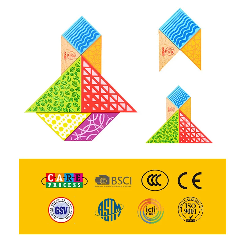 MITOYS Wooden Tangram 7 Piece Jigsaw Puzzle Colorful Square IQ Game Brain Teaser Intelligent Educational Toys for Kids gifts | Игрушки и