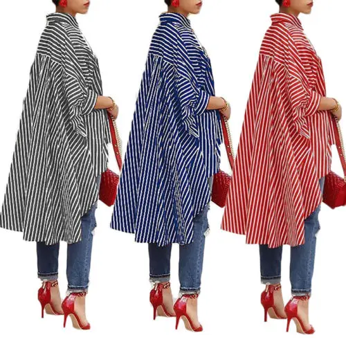 Casual Shirt Red Blue Black Striped Tops Fashion Women Ladies Half Sleeve Loose Blouse | Женская одежда