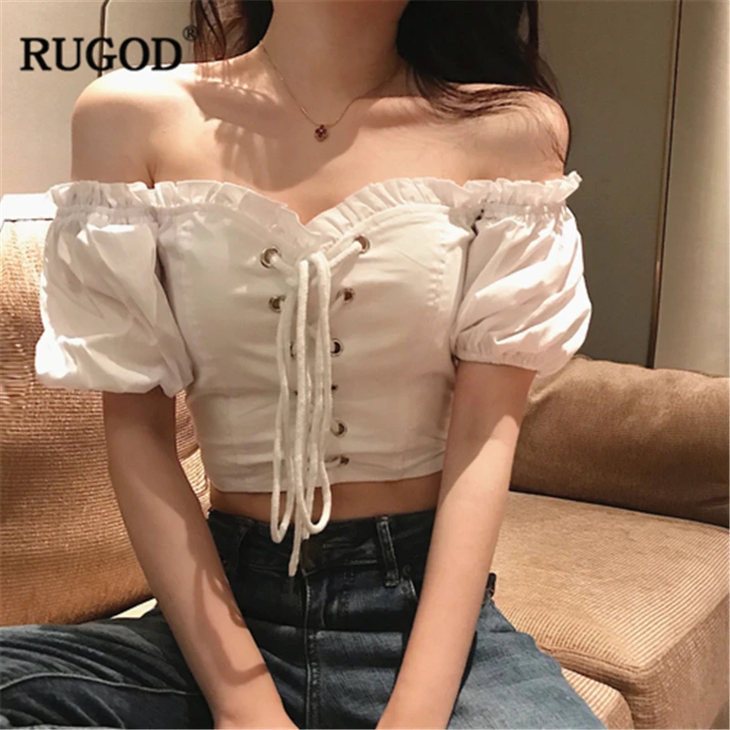 RUGOD 2018 Сексуальная Блузка с открытыми плечами пышными рукавами на шнурке