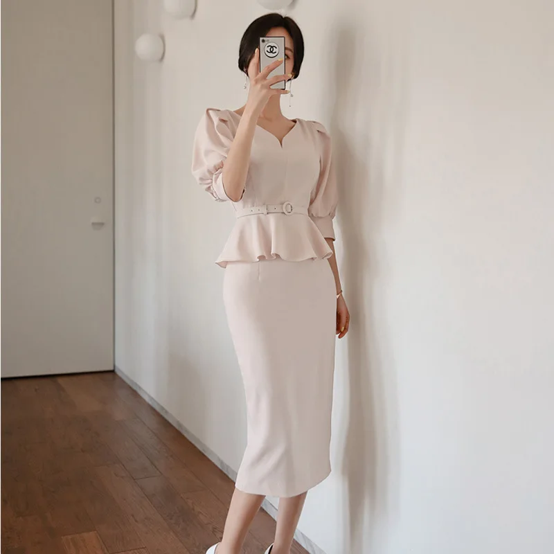 Женский офисный комплект из двух предметов однотонная офисная блузка с оборками