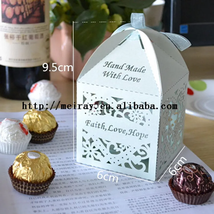 

2017 return gift,love theme personalised laser cut chocolate packing box,free design light blue gift box