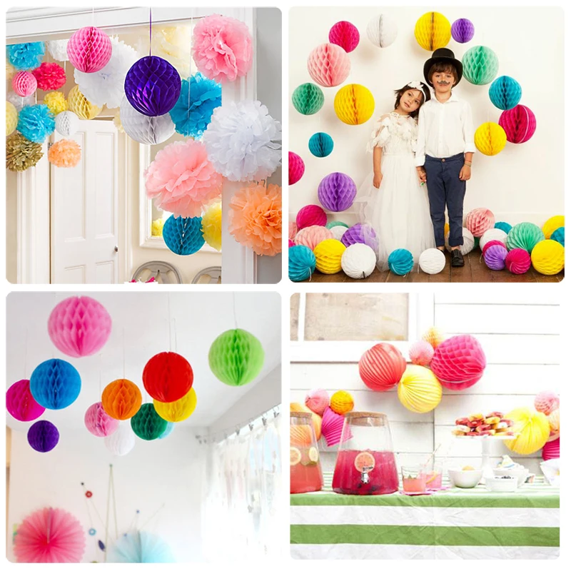 

6pcs 8'' 20cm Yellow Paper Honeycomb Party DIY Wedding Decoration 12 Colors