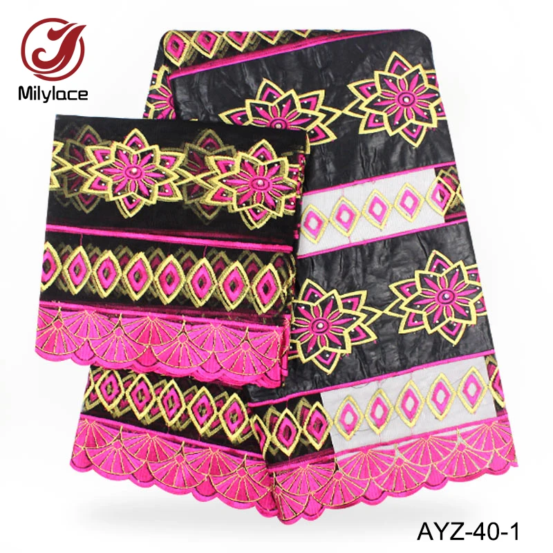 

Popular design bazin riche getzner cotton lace embroidery fabric with stones 2 in 1 stlye nigeria fabric AYZ-40