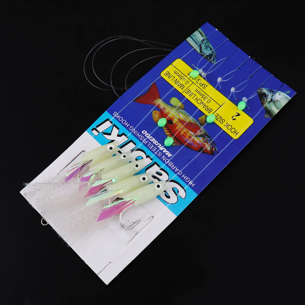 5 In 1 Night Luminous Sabiki Soft Fishing Lure Set Hook 1/0# 1# 2# 3# 4# String Fishing Bait Hook Fishing Tackle