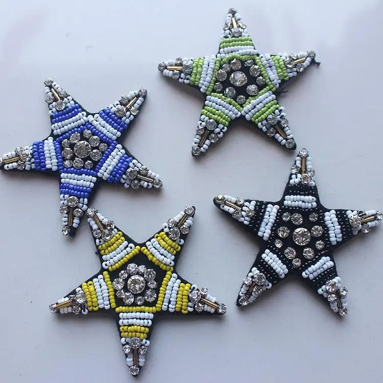 

4pcs high-grade exquisite beaded diamond star cloth sweater/bag/coat decoration accessories beaded applique patches for clothing