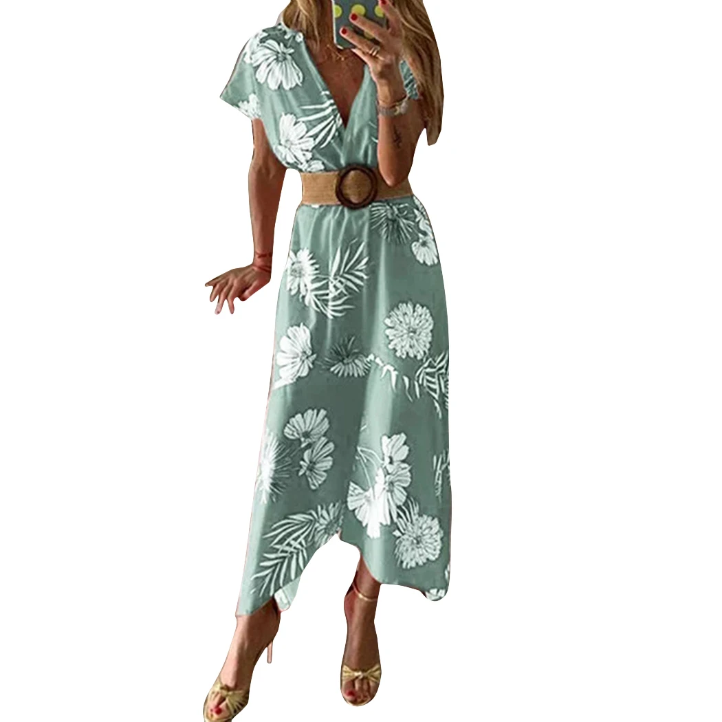 Boho style женское летнее платье 2019 сексуальное пляжное с цветочным принтом v