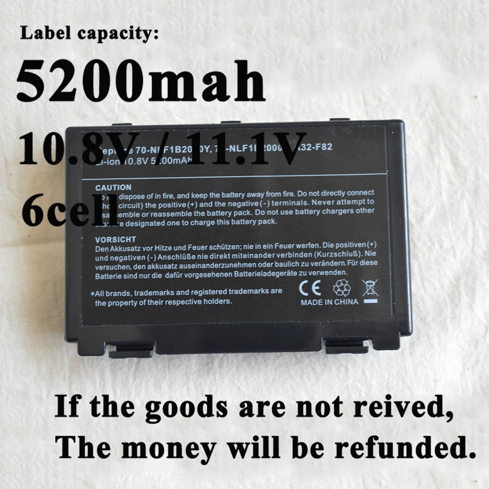 6 ячеек батареи для Asus K40 F82 A32 F52 K50 K60 L0690L6 K40in K40af K50ij K50in K42J K42 K51 K61 P50 P81 PR079 X5D X65 |