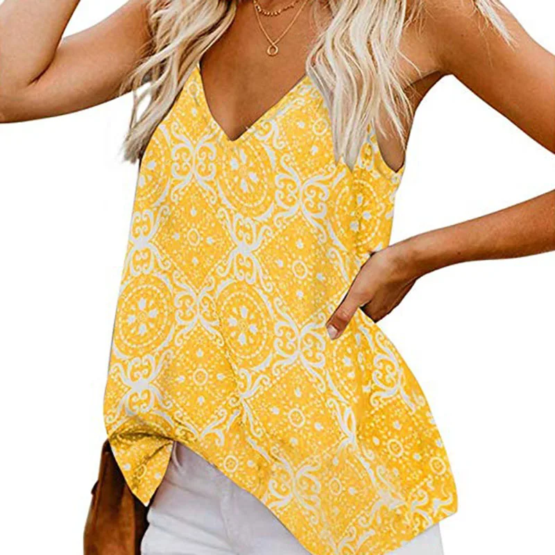 

Newly Women Printing V Neck Sleeveless Tank Tops Boho Vest for Summer Beach Party m99